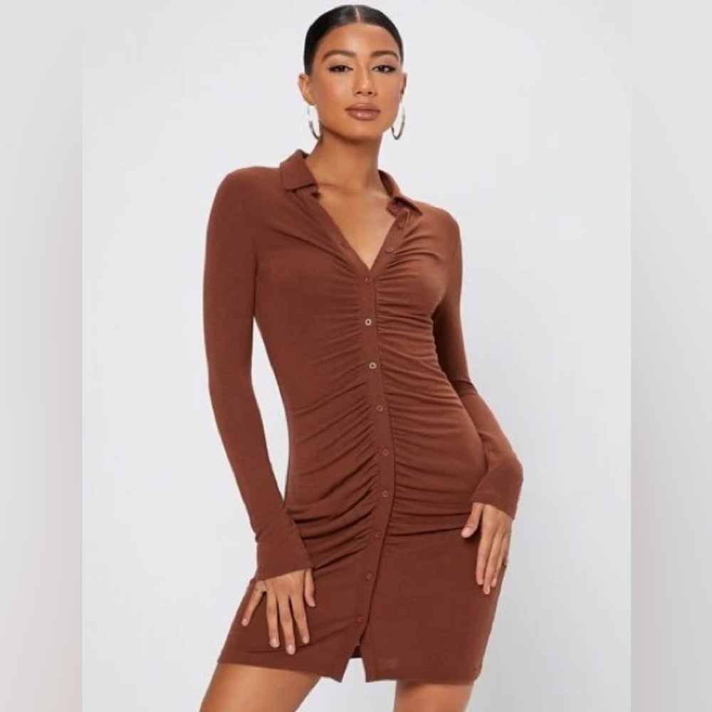 Missguided Ruched Button Up Dress NWT